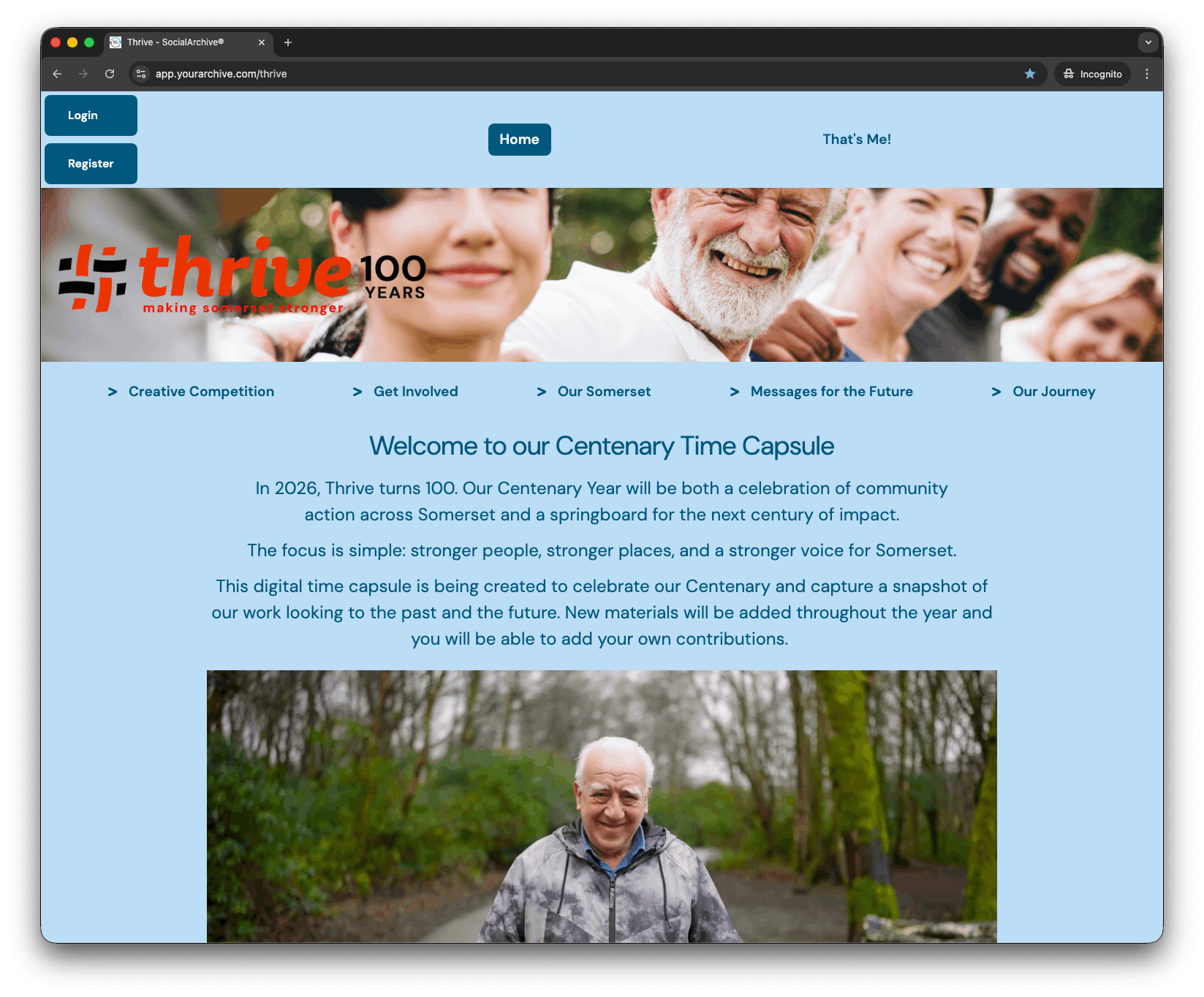 A screenshot of Thrive's Digital Time Capsule.