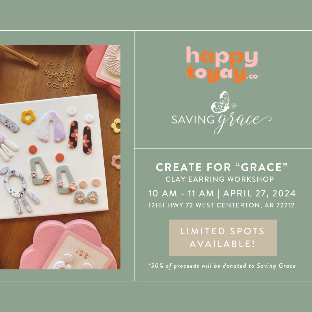 LET&rsquo;S CREATE TOGETHER!😍 

Friends, we&rsquo;re SO excited to partner with Happy To Yay for this upcoming workshop! 

We invite you to join this Saturday, April 27th at 10 am for a Clay Earring workshop benefiting &ldquo;Grace!&rdquo; 

Our fri