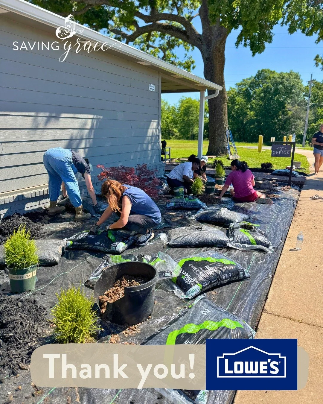 A heartfelt thank you to our friends at @loweshomeimprovement for being true champions for Saving Grace NWA.

Because of your generosity in providing the materials for our recent landscaping project, our Community Work Day was able to come to life in