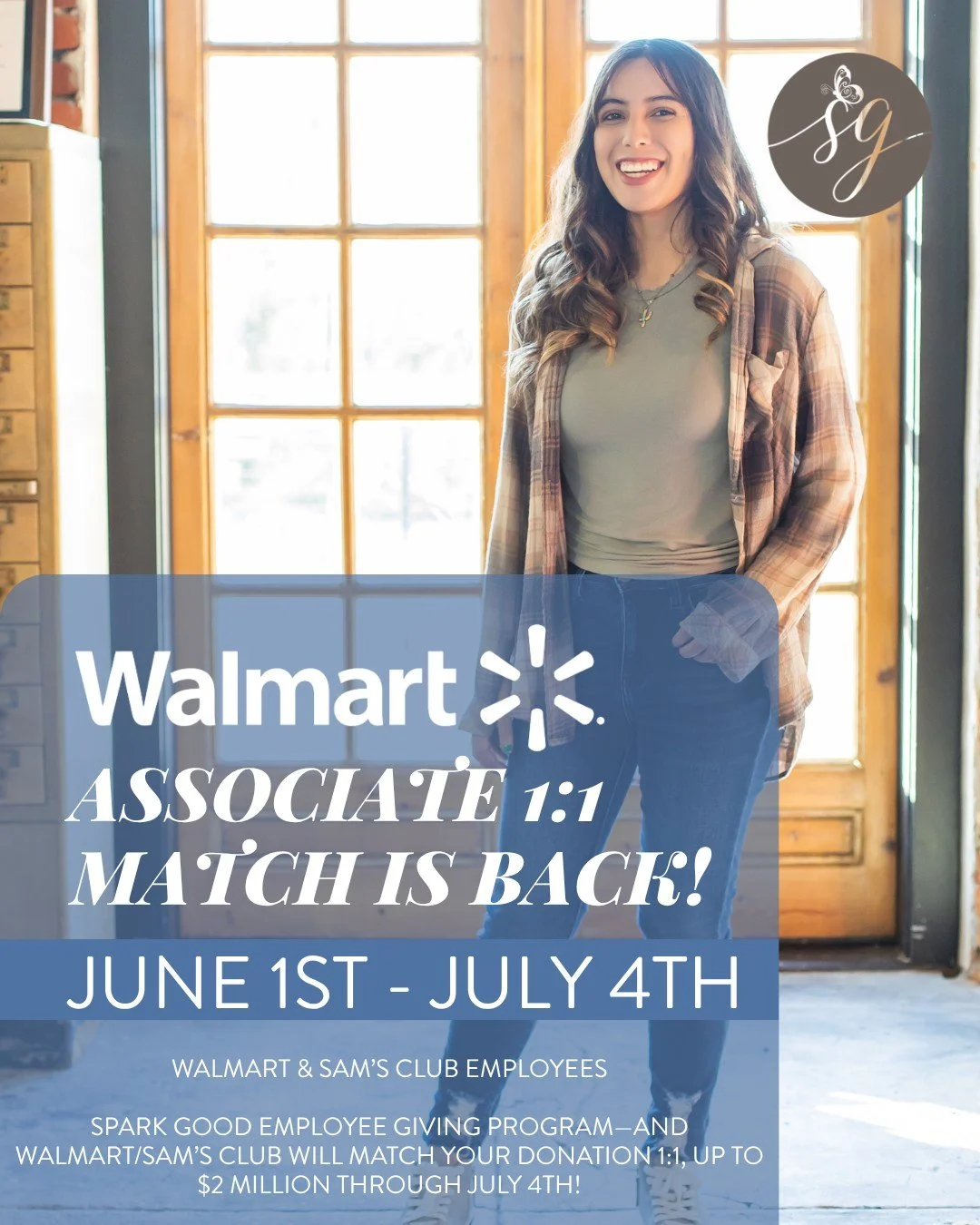 ✨ DOUBLE the impact for &ldquo;Grace&rdquo; this summer! ✨

From June 1&ndash;July 4, Walmart and Sam&rsquo;s Club are matching eligible associate donations made through the Spark Good Associate Giving platform &mdash; dollar for dollar! 🙌🏼

That m