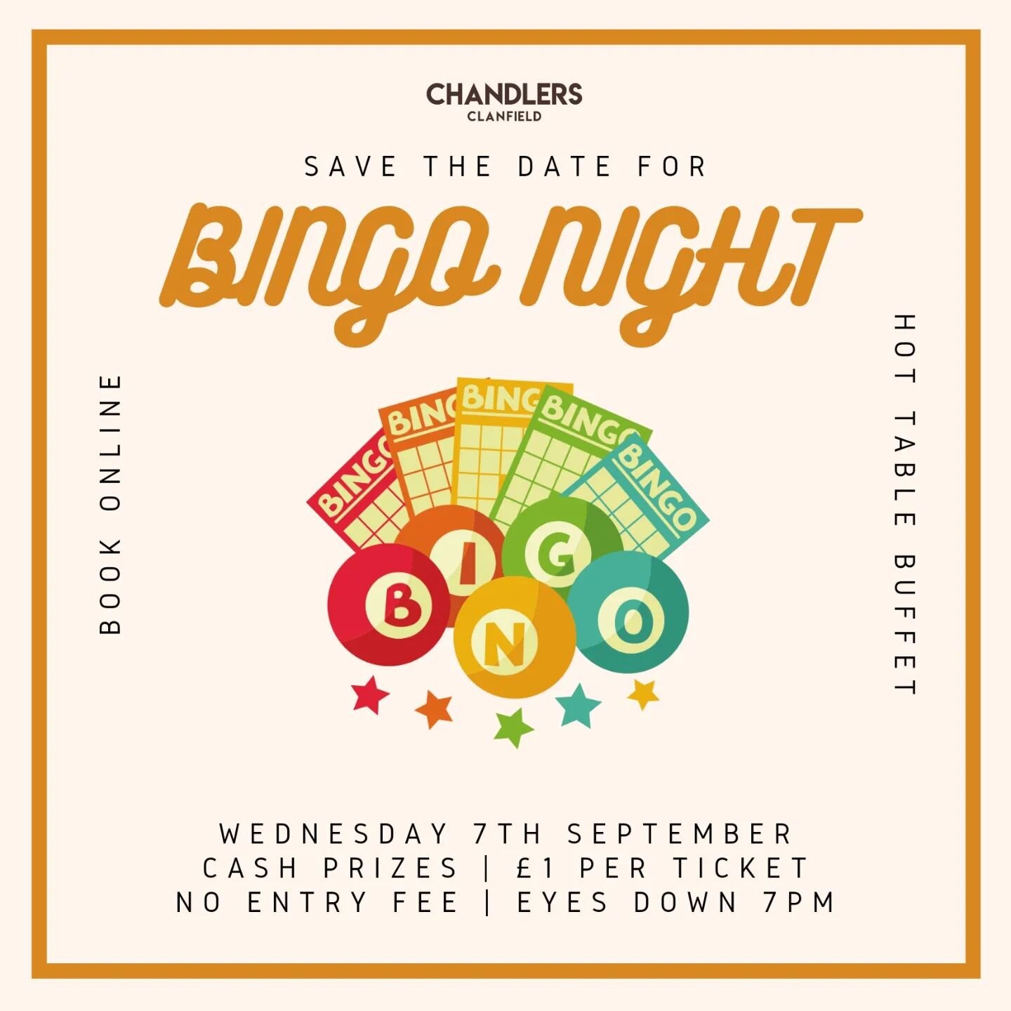 There's just one week left to book one of the remaining tables for Bingo Night,  Wednesday 7th September, with a Burger Buffet for &pound;10pp! Book via our website... quick!