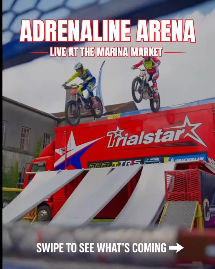 CORK &mdash; this is NOT your normal bike show. 🔥

Adrenaline Arena is taking over Marina Market with:
🏍️ Huge stunts 
🎯 Technical riding 
🎵 Live atmosphere 

📍 Marina Market 
📅 May 30th 
⏰ 1PM &bull; 2PM &bull; 3PM Shows 

Tickets available vi