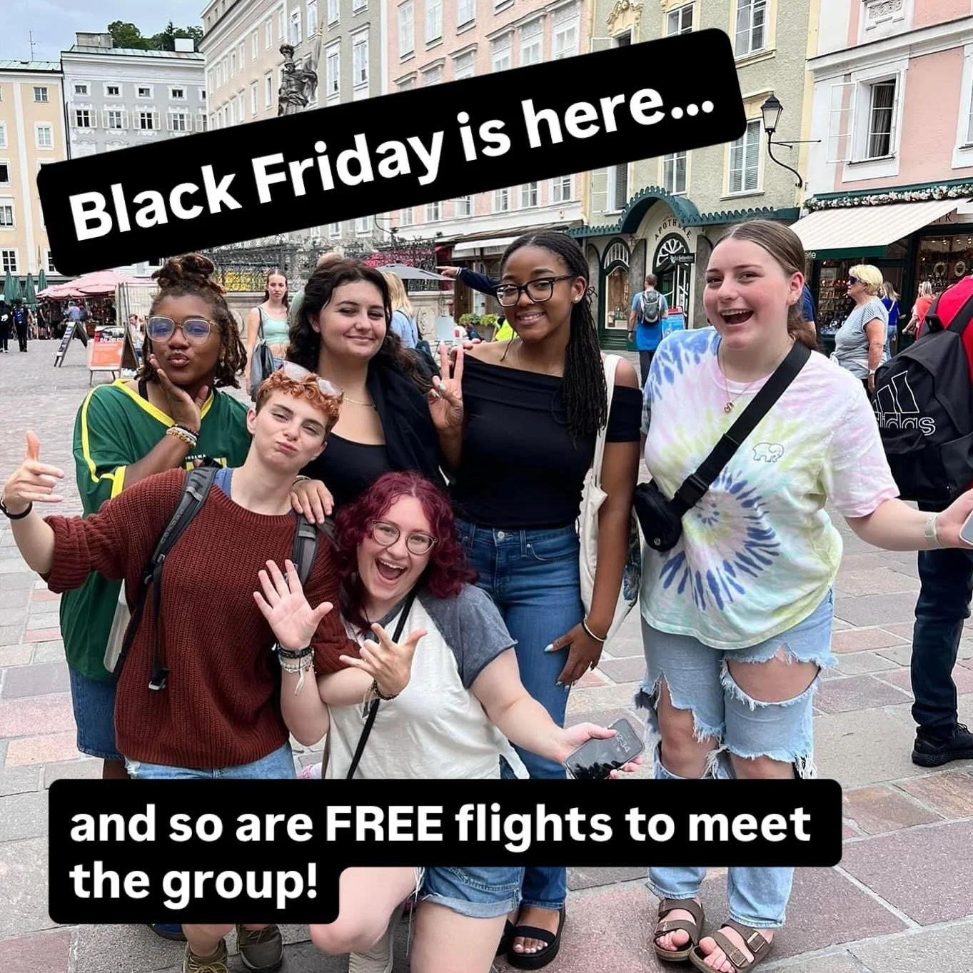 🖤 BLACK FRIDAY IS HERE &mdash; AND SO ARE FREE FLIGHTS! ✈️

Book any Summer 2026 teen travel program between Nov. 10&ndash;30 and get FREE round-trip domestic flights from your home airport to your group&rsquo;s hub airport &mdash; where you&rsquo;l