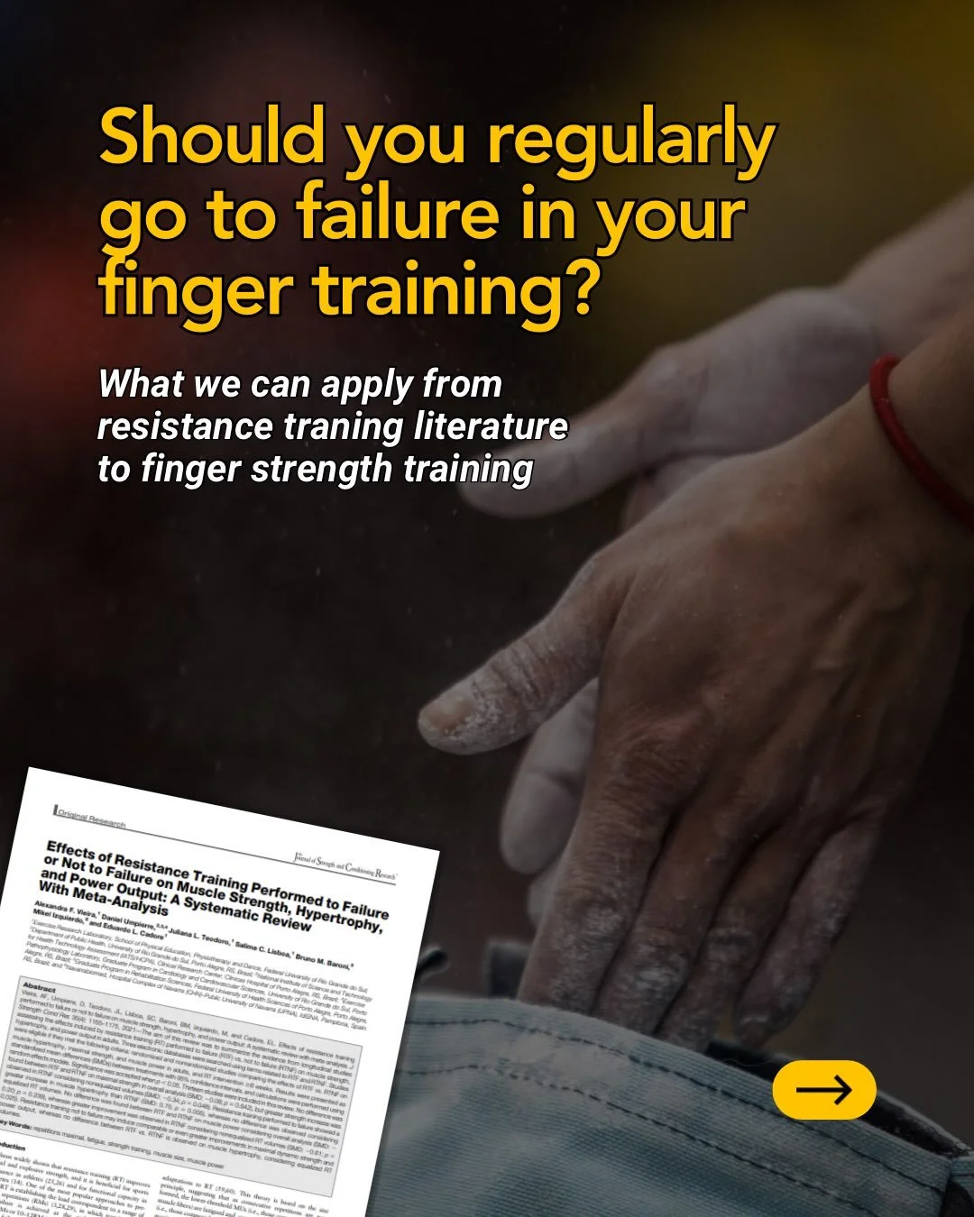 Climbers love testing their limits, and this psyche often carries over into our off-the-wall training. But regularly going to failure is unnecessary, and may even be detrimental, for progressing climbing performance.

Swipe through for a review of a 