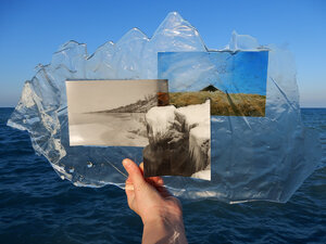 Nicole Shaver, Sequestered, frozen-onshore, Slidescapes series, collage, 35mm photo transparencies set in resin, 2020