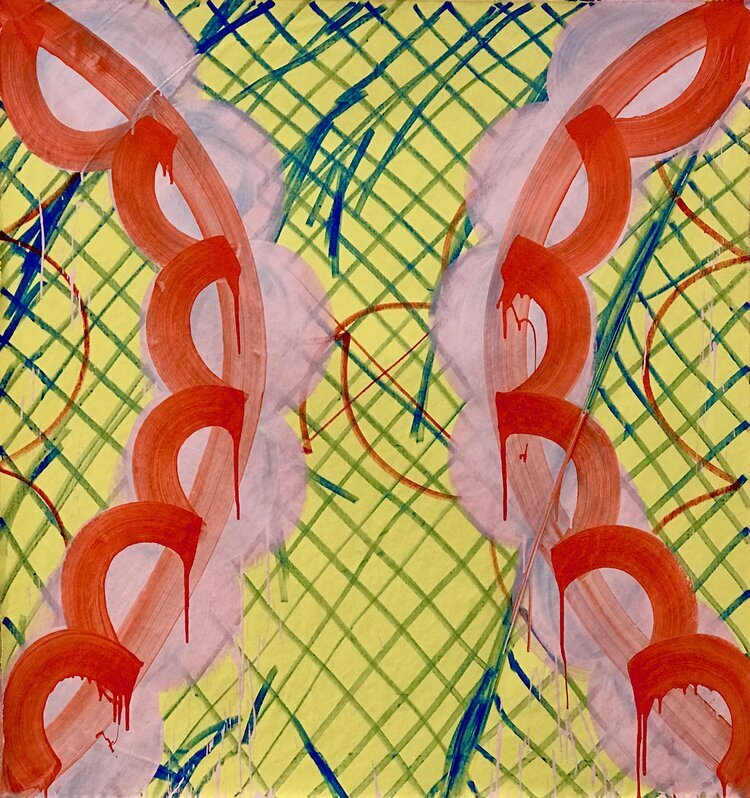 Anne-Marie Cosgrove, ALL NETS HAVE HOLES, acrylic on canvas, 170 x 152 cm, 2019