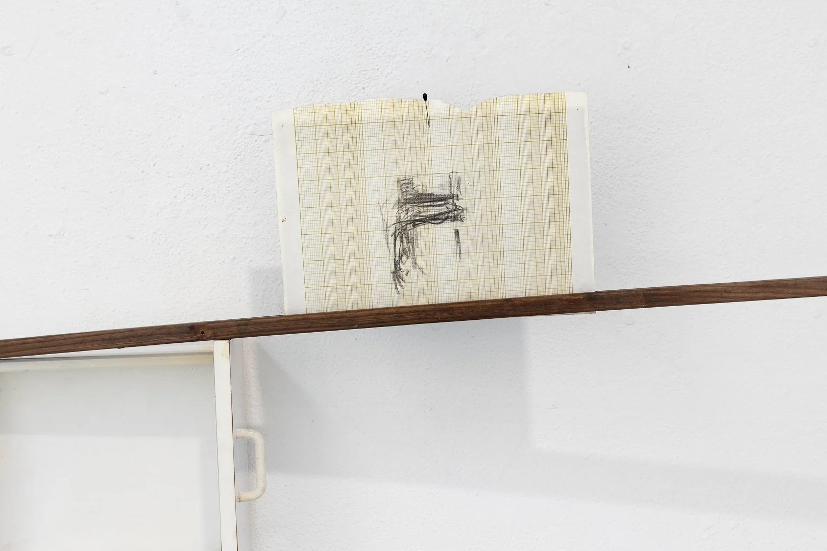 Kate Broad, Table and Chair/ Falling Apart Coming Together. Formica, wood, toughened glass, pencil on
paper, 130 x 100 x 100 cm, 2026
