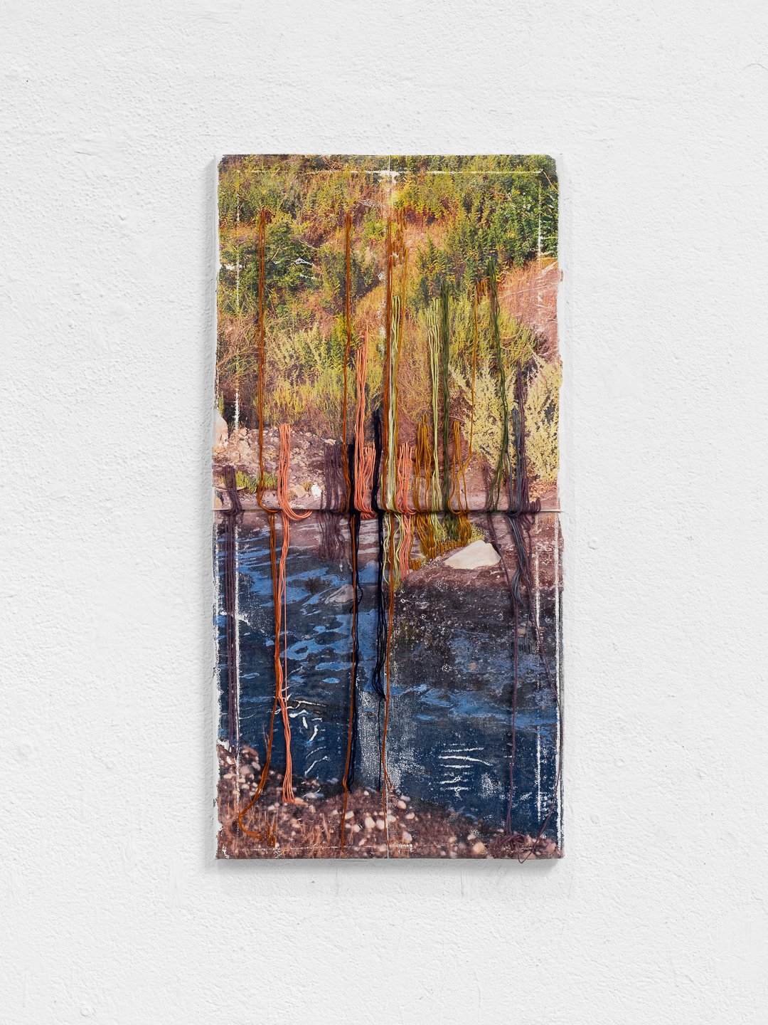 Isha Naguiat, A Fold in Time. Image transfer & thread on canvas, 40 x 80 cm, 2026