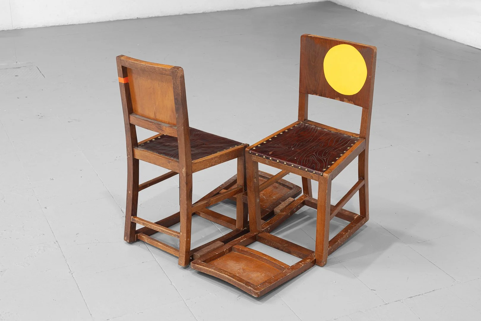 Abbey Rich, Two, Together. Four found chairs, acrylic paint, 72w x 80h x 82d cm, 2026.