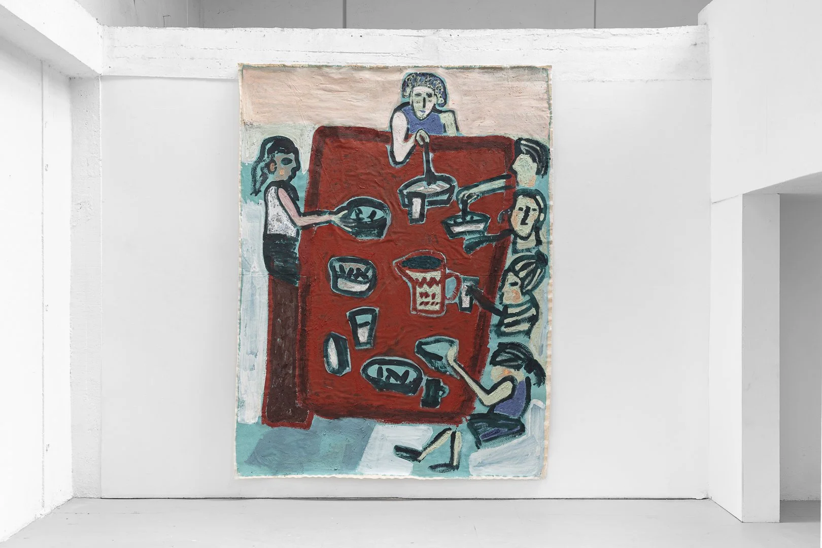 Francesca Van Haverbeke, One sardine and three potatoes. Mixed media on cotton and linen, 400 x 175 cm, 2026