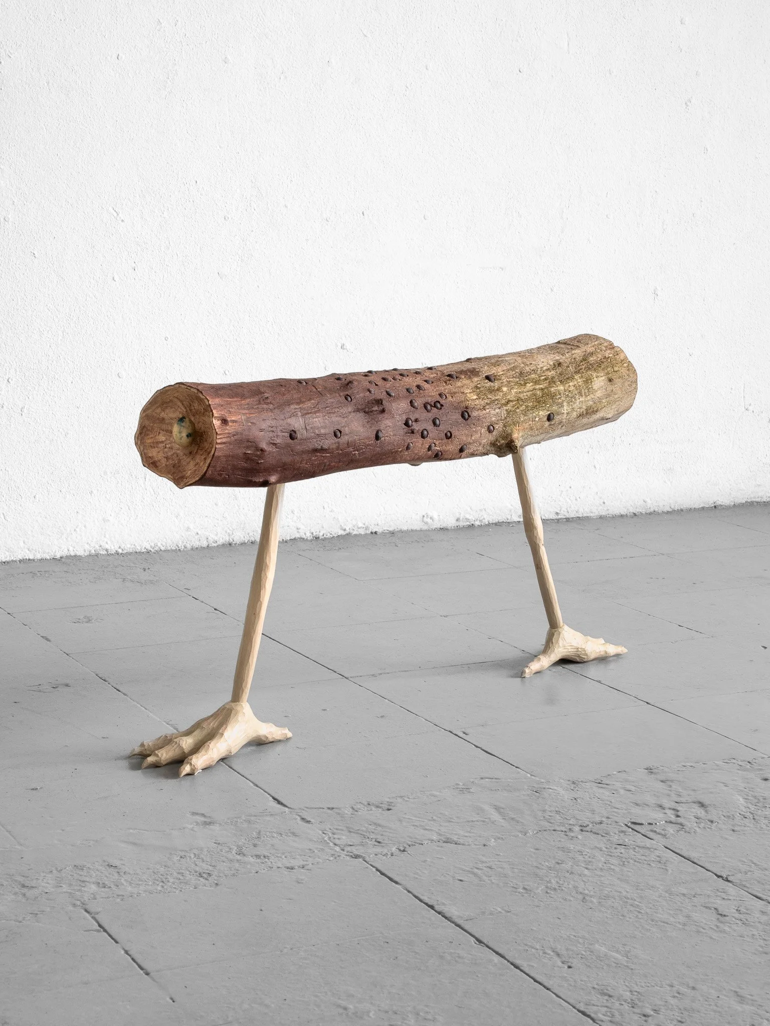 Filippo Muzi Falconi, The Heron that gazed at his changing wetlands. Swamp driftwood, foundry waste, earth pigment, marble, gesso, 88 x 54 x 19 cm, 2026.
