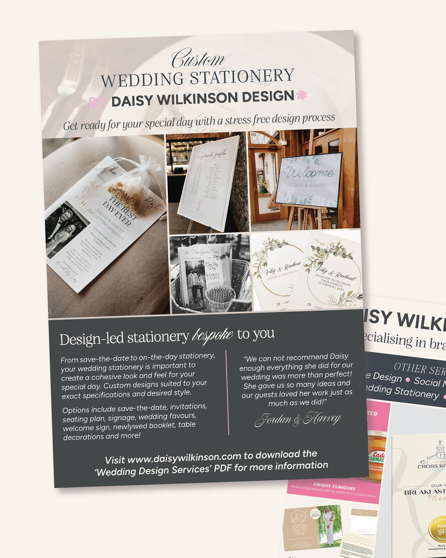 From branding and marketing to captivating packaging design, elegant wedding stationery, and powerful Squarespace web design &ndash; Daisy Wilkinson Design will bring your vision to life. Let&rsquo;s create something unforgettable ✨

Email contact@da