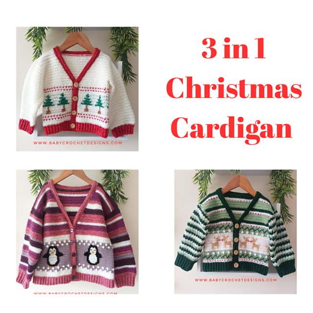 3 in 1 christmas cardigan crochet pattern newborn baby child kids