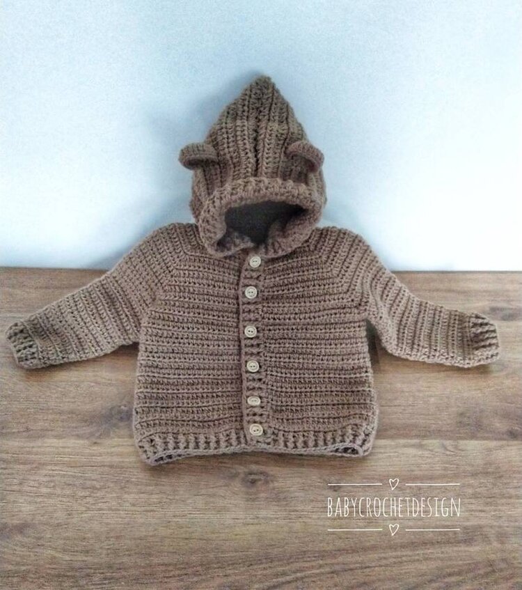 Bear hooded jacket free crochet pattern — Baby Crochet Designs