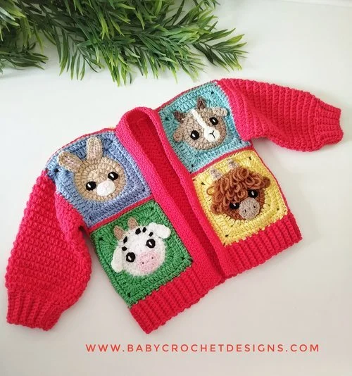 Baby Crochet Cardigans With Square Collars Grid Granny Square