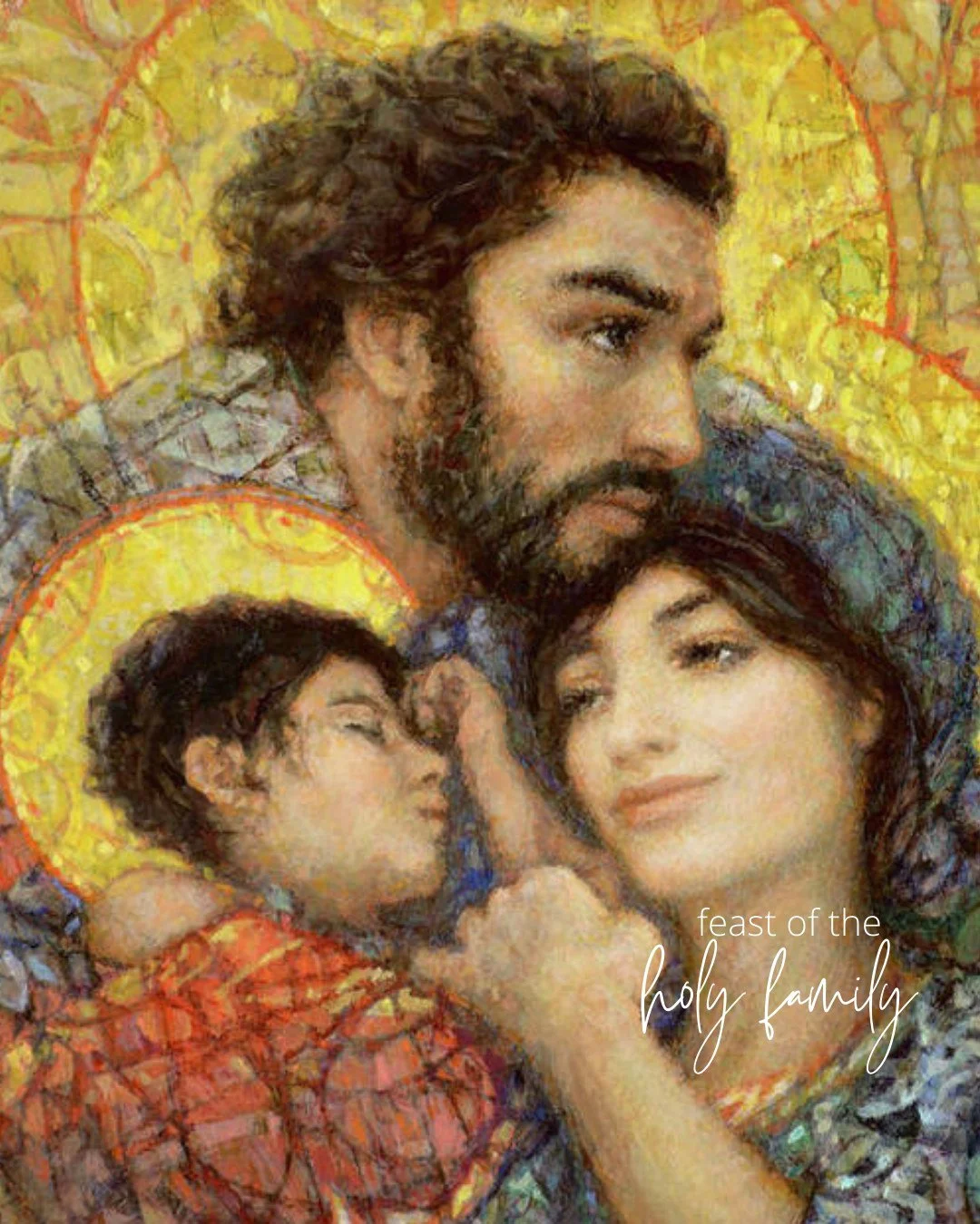 Happy Feast of the Holy Family. May their example lead us to deeper holiness in our families and a greater commitment to love and serve all as brothers and sisters in Christ. #liveloveserve #holyfamily art from Smith Catholic Art