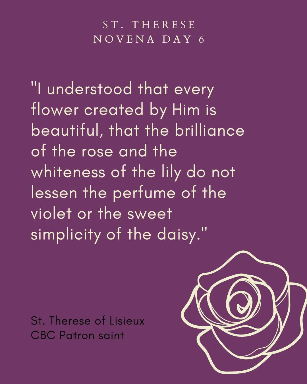 St. Therese Novena - Day Six

Your trust in God was complete. Pray that He may increase my trust in His goodness and mercy as I ask for the following petitions&hellip;

(State your intention clearly and confidently)

Pray for me that I, like you, may