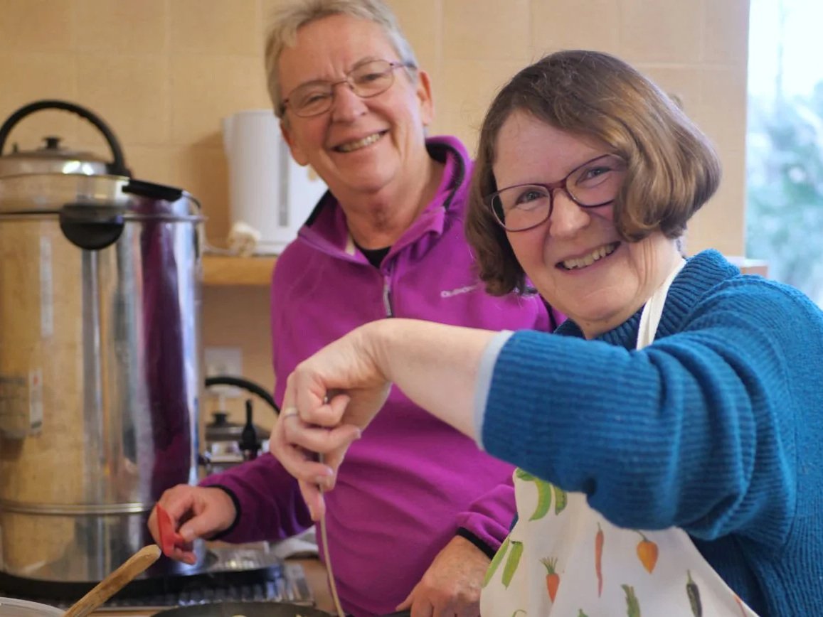 With the village hall next door, it creates the perfect opportunity to host some really fun events - like our yearly Pancake Party. Shown here is Rev Ruth Crosland (at the back), and Churchwarden Lynda Warne getting stuck in!