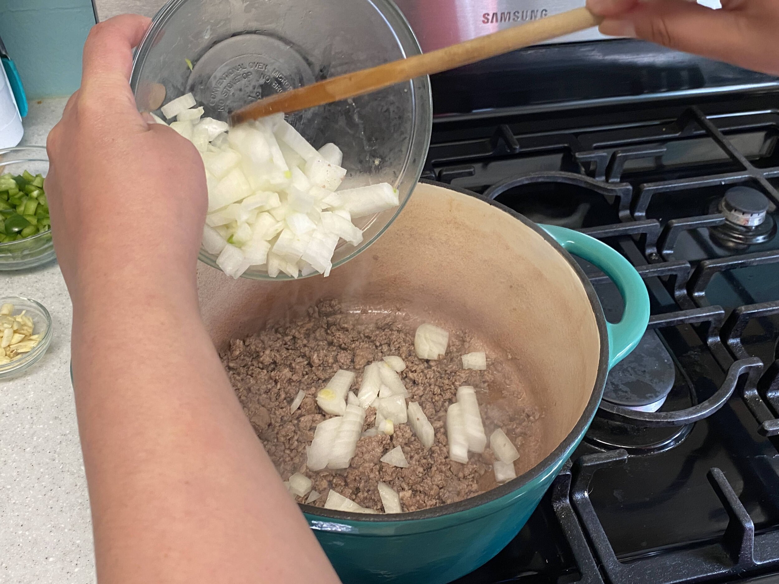 Add the onions and cook until translucent.