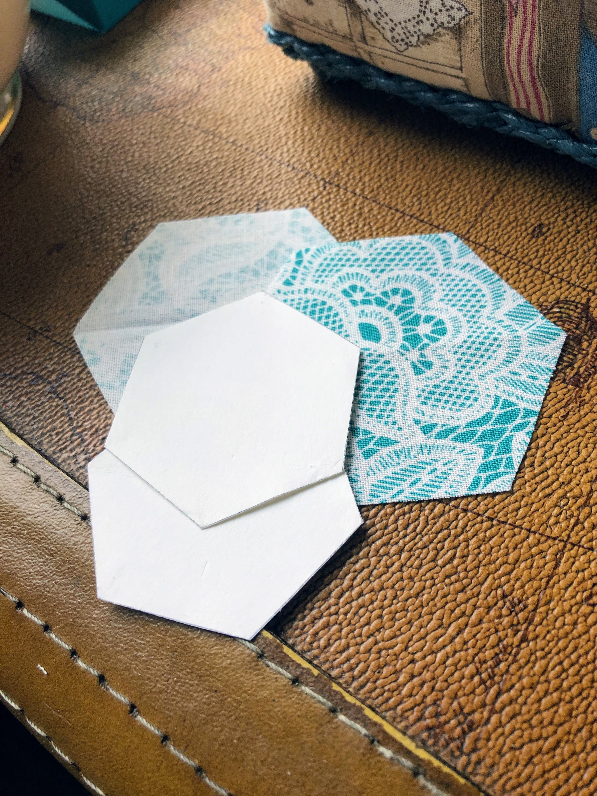 Hexagon paper and scrap fabrics