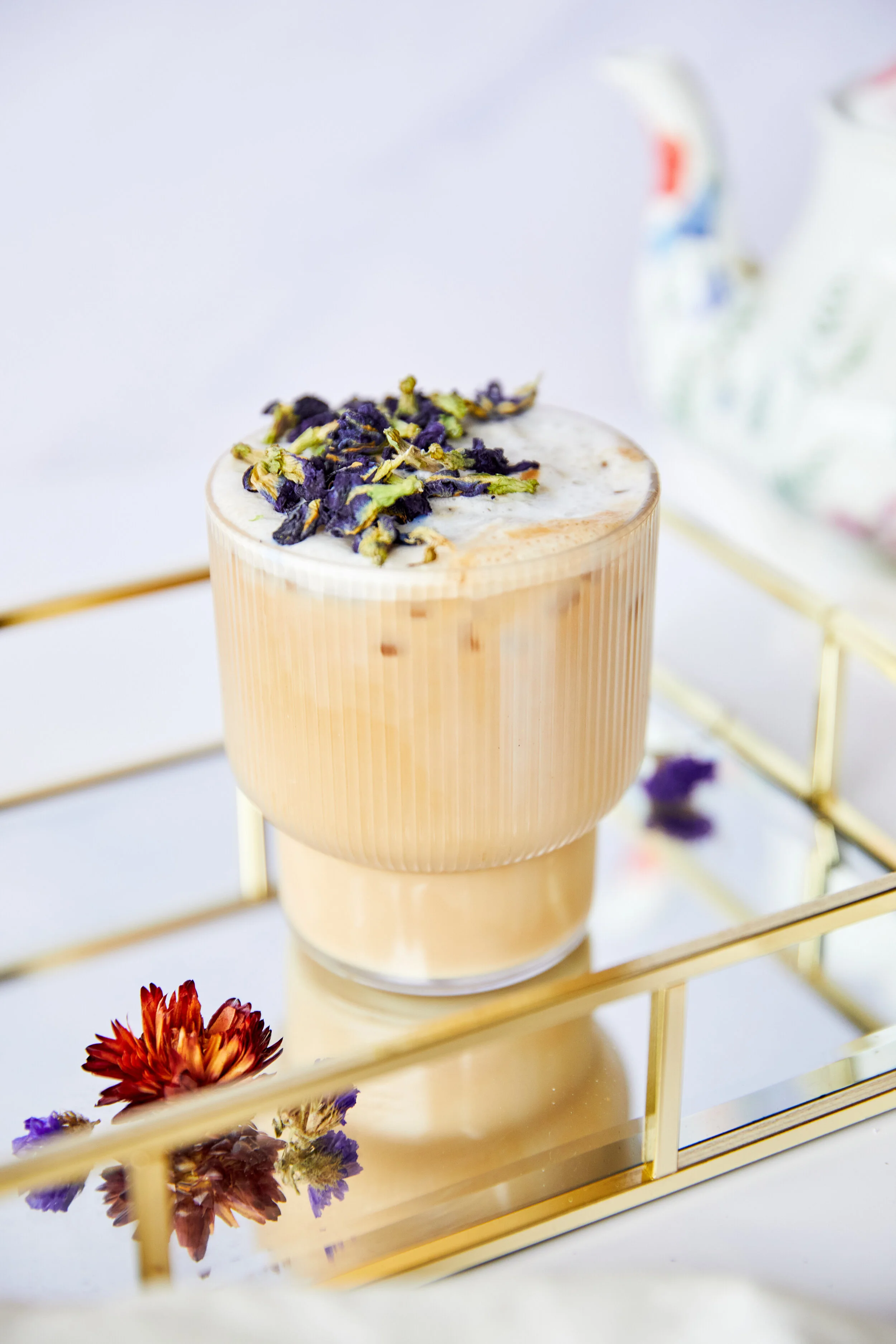 Bridgerton Inspired Iced Coffee with Butterfly Pea Flower Milk