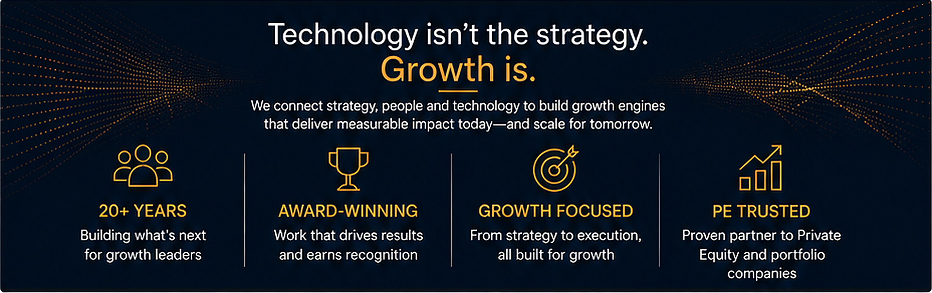 20 + years experience, award winning, growth focused, private equity technolgy speciality