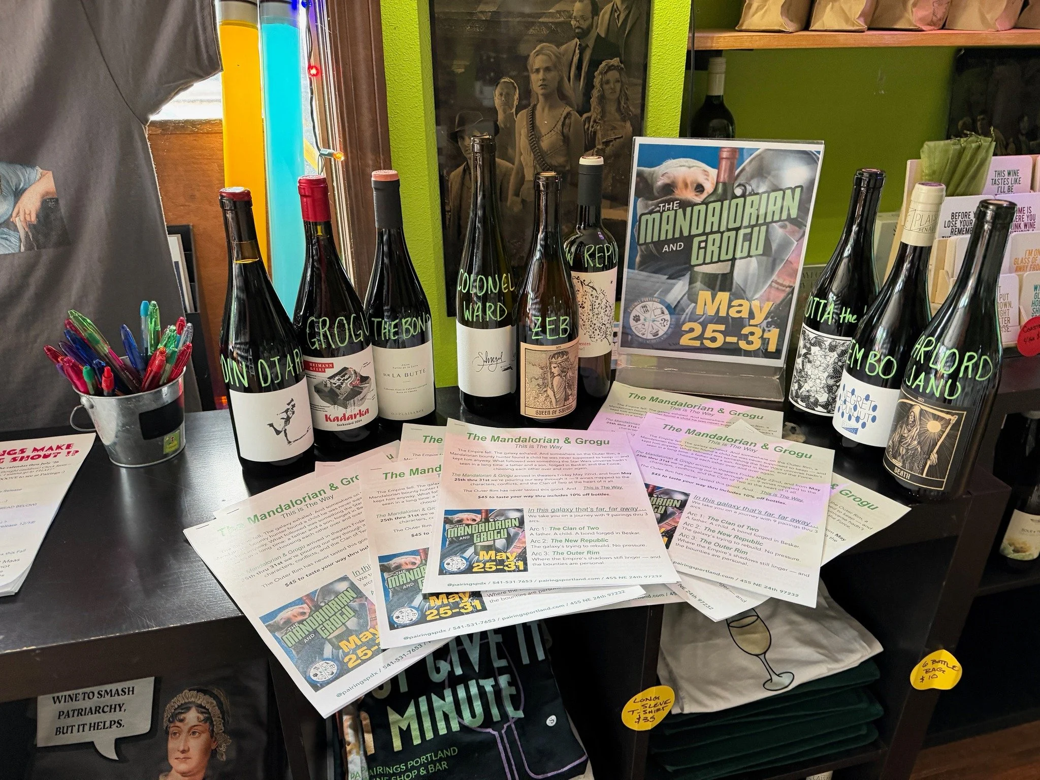 we're live. the mandalorian &amp; grogu flight is on the bar.

wines matched to mando's stoic loyalty\, grogu's deeply unhinged energy\, and every chaotic person in between. here all week. link in bio to reserve.

#pairingsportland #portlandwine #pdx