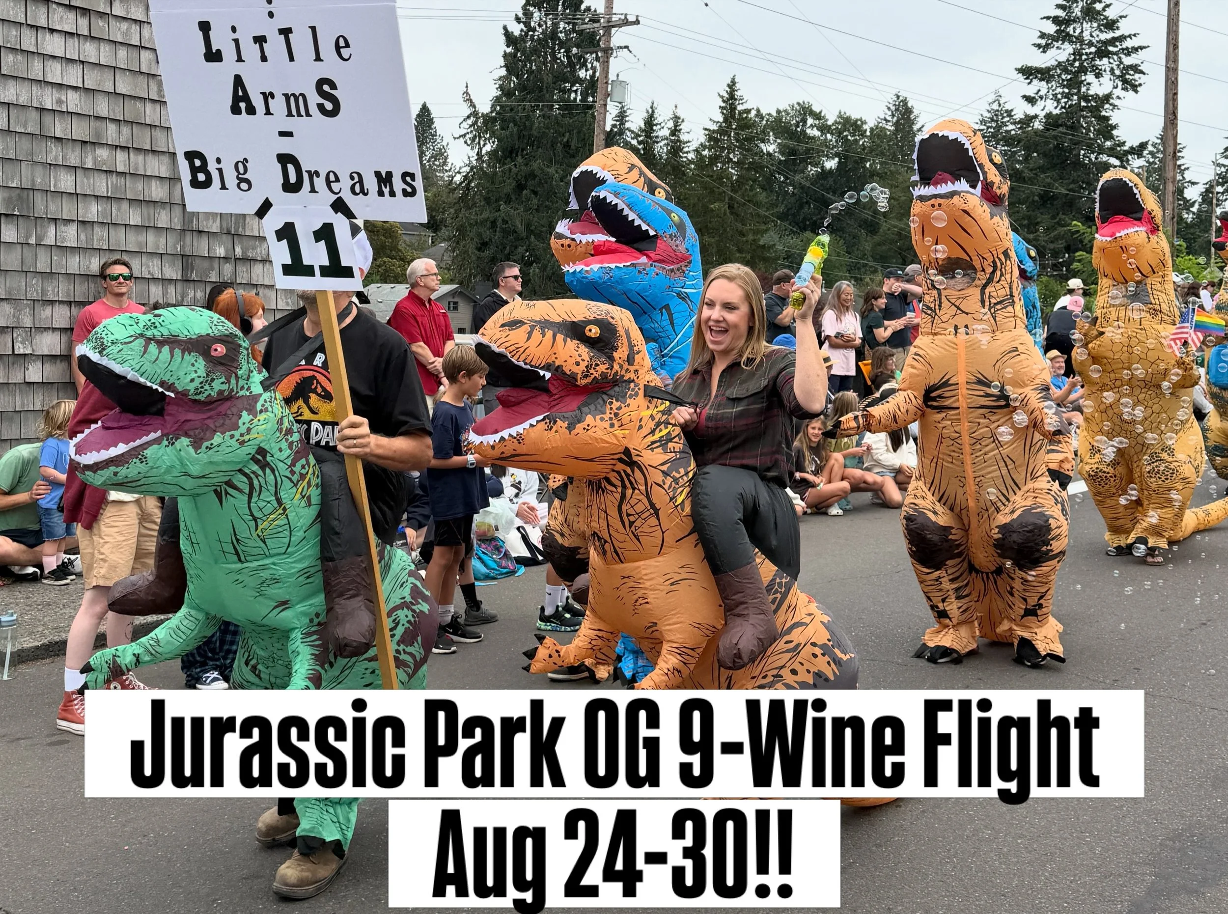 T-Rex in Pdx!!! On Saturday Aug 15th the Multnomah Days Parade brought T-Rex&rsquo;s to our streets &amp; AUGUST 24 thru 30th brings T-Rex to our wine bar as one of our 9 pairings for our JURASSIC PARK OG flight!! 

$45 for a fun adventure of tasty w