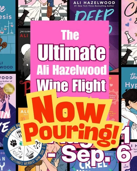 They're on the bar. Seven Ali Hazelwood books, seven wines, forty dollars for all of them.

A ros&eacute; that reads as a simple good time and has a peppery streak hiding underneath. A white made from one grape you know and two you almost certainly d