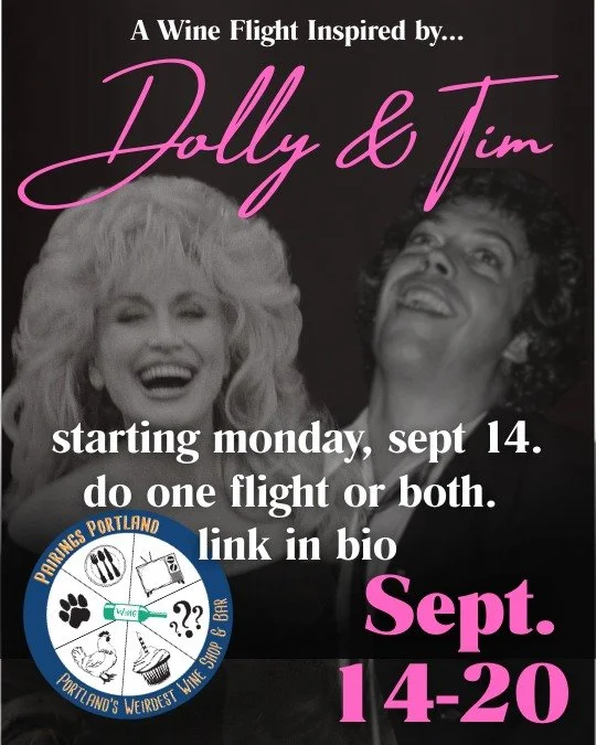 we had to find a way to toast two amazing humans and icons so dolly gets six wines for six eras &mdash; mountain girl to rhinestone legend. tim gets six wines for six roles &mdash; frank-n-furter to pennywise to wadsworth and beyond. one night, two f