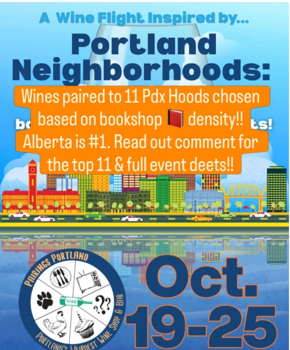 We love Portland. We love Books. We love #SmallBusiness !

Join us for this Pairings Portland (24th &amp; Glisan NE) Wine Flight honoring all 3. BTW Pairings has been around since 2013 pouring natural wines to pop culture &amp; local themes!

We&rsqu
