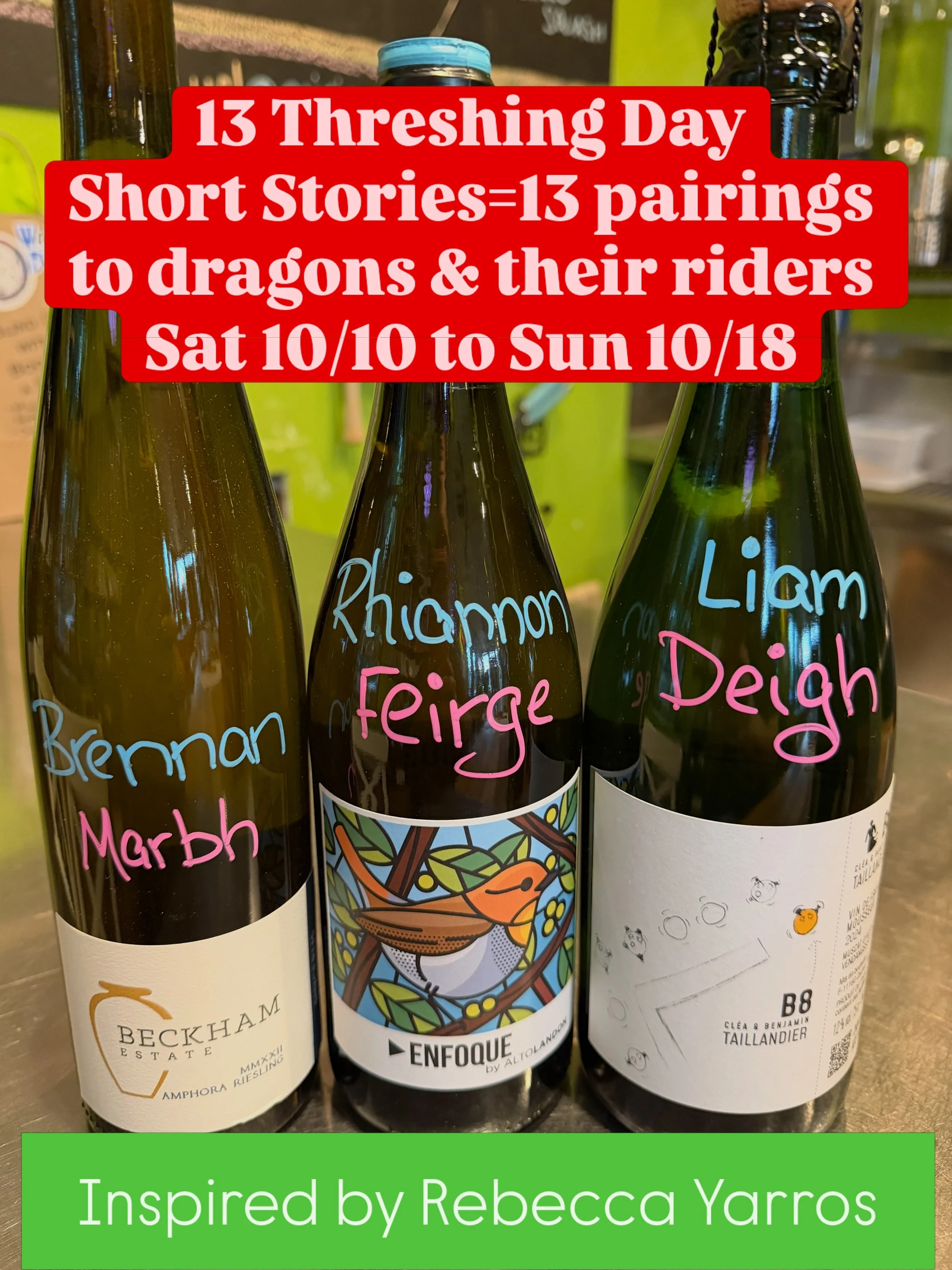 Threshing Day Flight at @pairingspdx SATURDAY 10/10&ndash;>SUNDAY 10/18

Rebecca Yarros is throwing us a party by dropping 13 short stories of the bonding of dragons &amp; riders while she&rsquo;s busy writing the 4th book of the Empyrean series! 