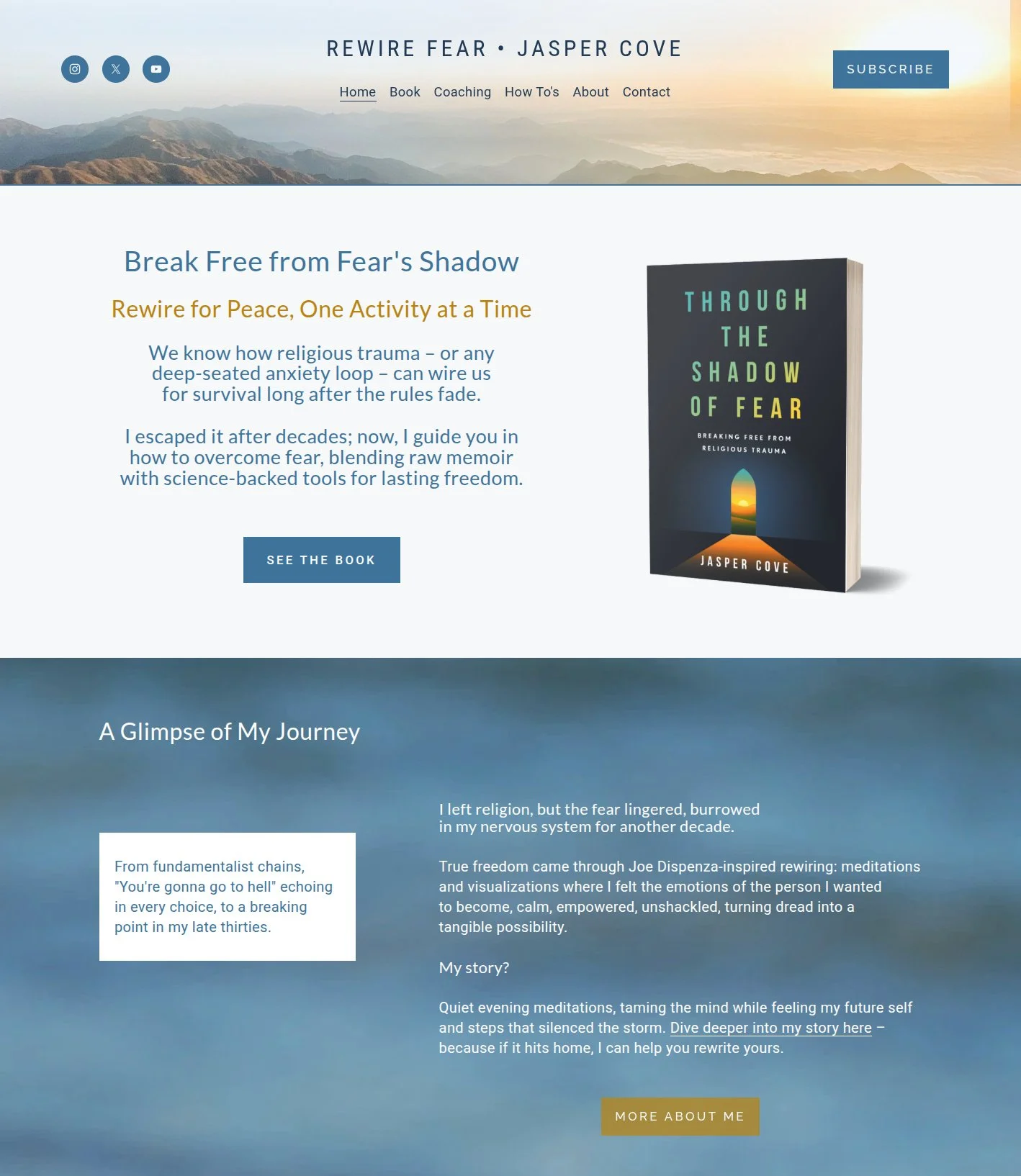 Author website hero section, Jasper Cove