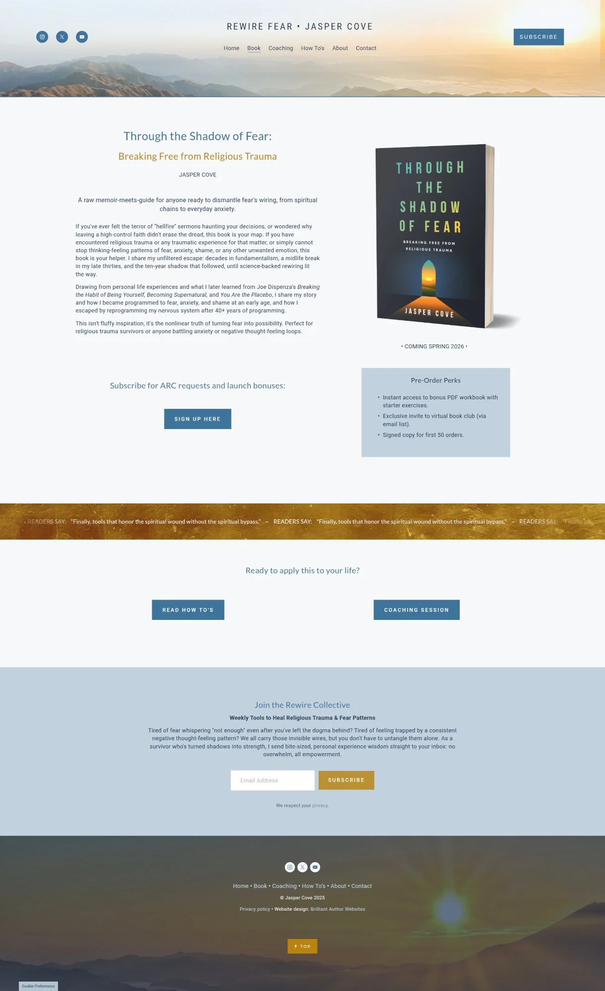 Memoir page on author website for Jasper Cove