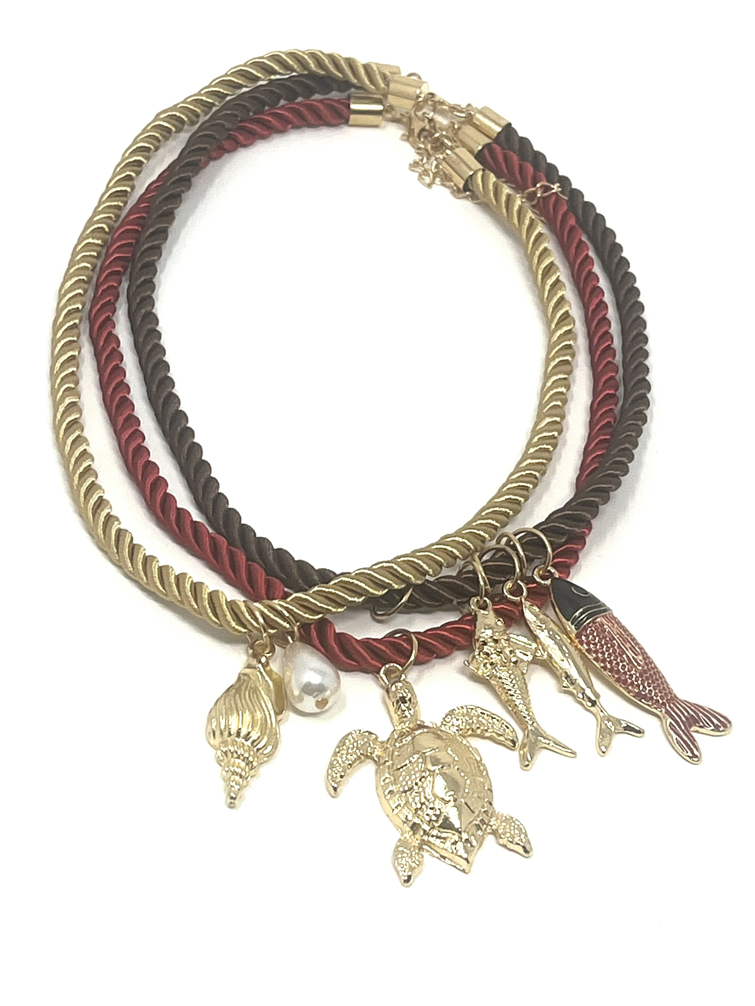 Three Charm And Silk Cord Necklaces