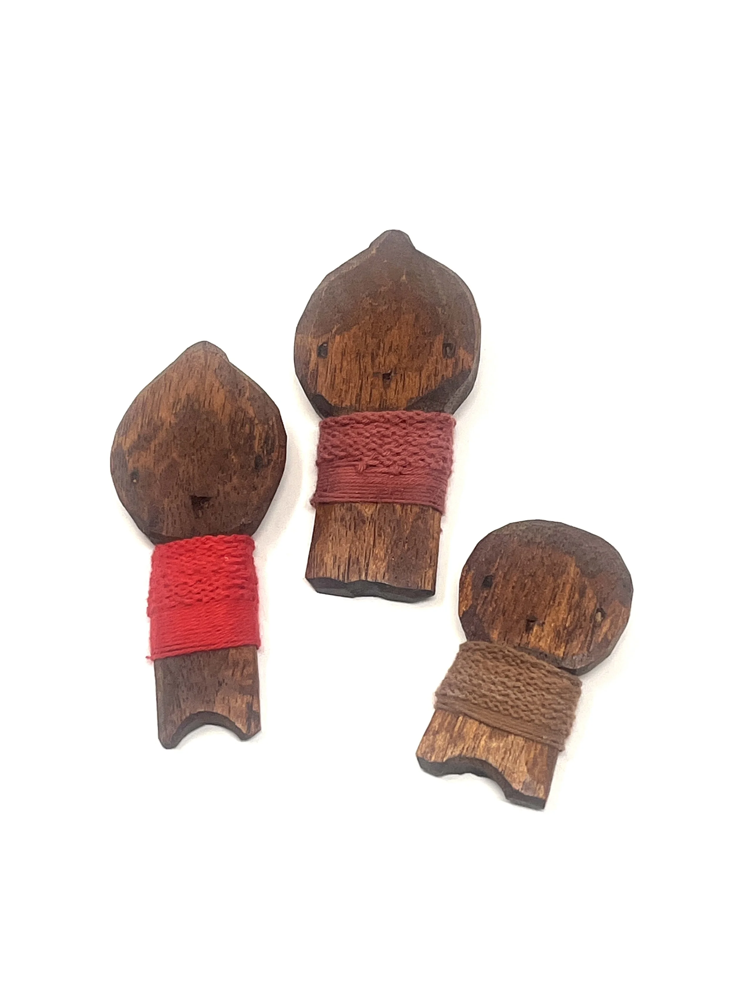 3 Vintage Japanese Wooden Figurative Brooches