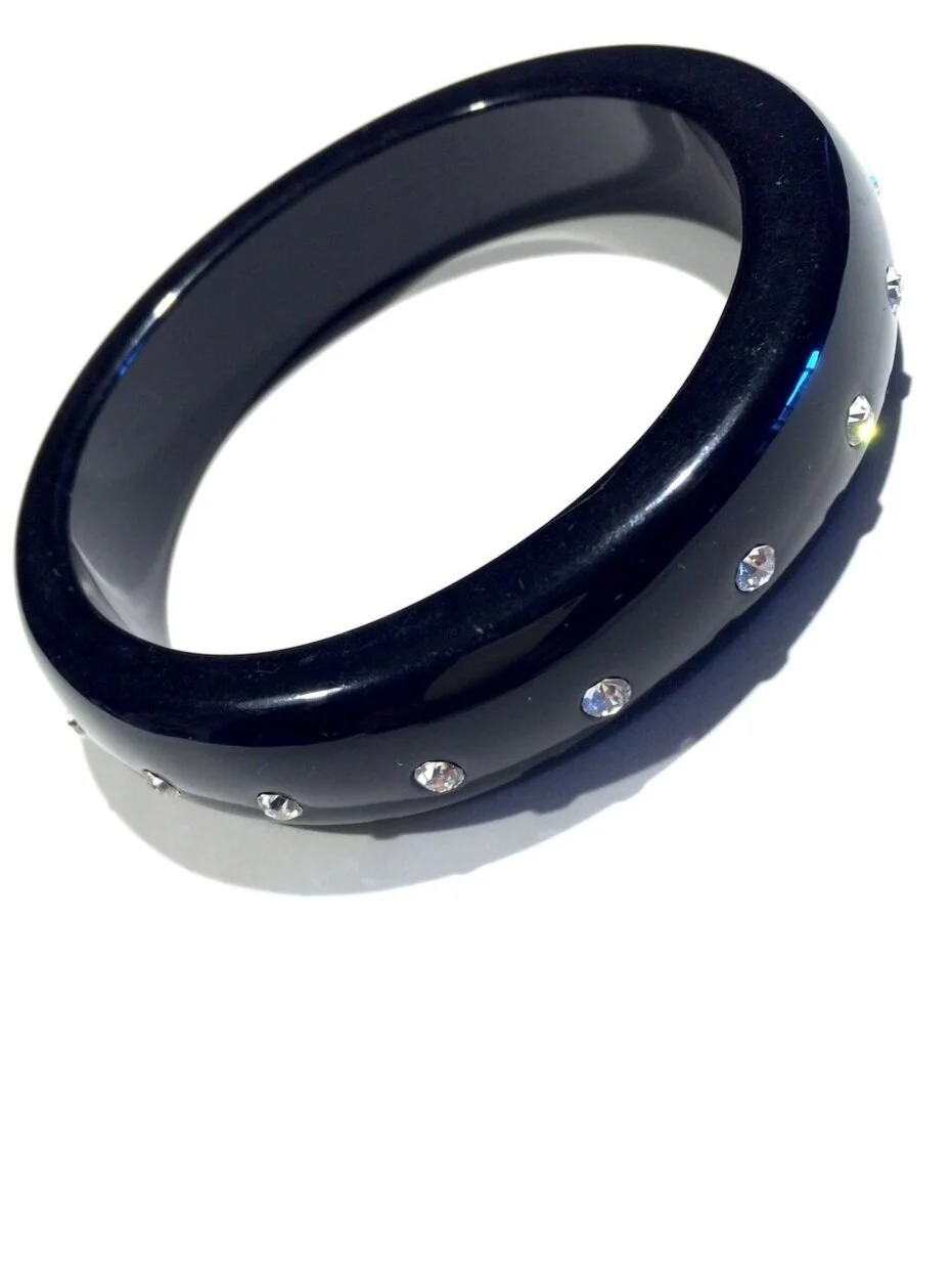 Black Resin Bangle with Rhinestones — House of Terrance