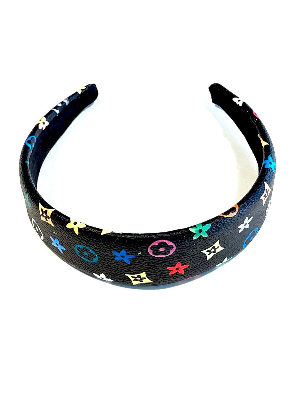 Black Padded Headband in Colorful Monogram Print — House of Terrance