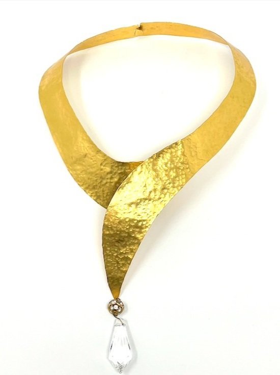 Vintage Hammered Gold Collar Necklace 