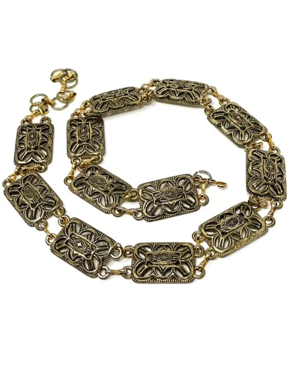 Vintage Antique Gold Filigree Chain Belt — House of Terrance display picture 2