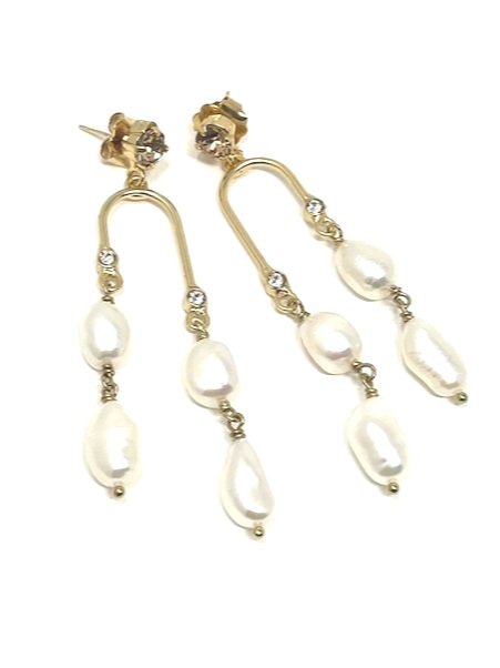 Angelo Moretti Dangling Pearl and Rhinestone Earrings