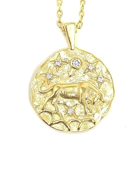 Buy Rose Gold Handcrafted Brass Taurus Zodiac Necklace |  M/P-CZP-08/RG/MOZA3 | The loom