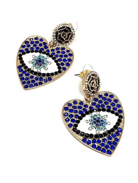 Gold Hearts and Evil Eyes Earrings