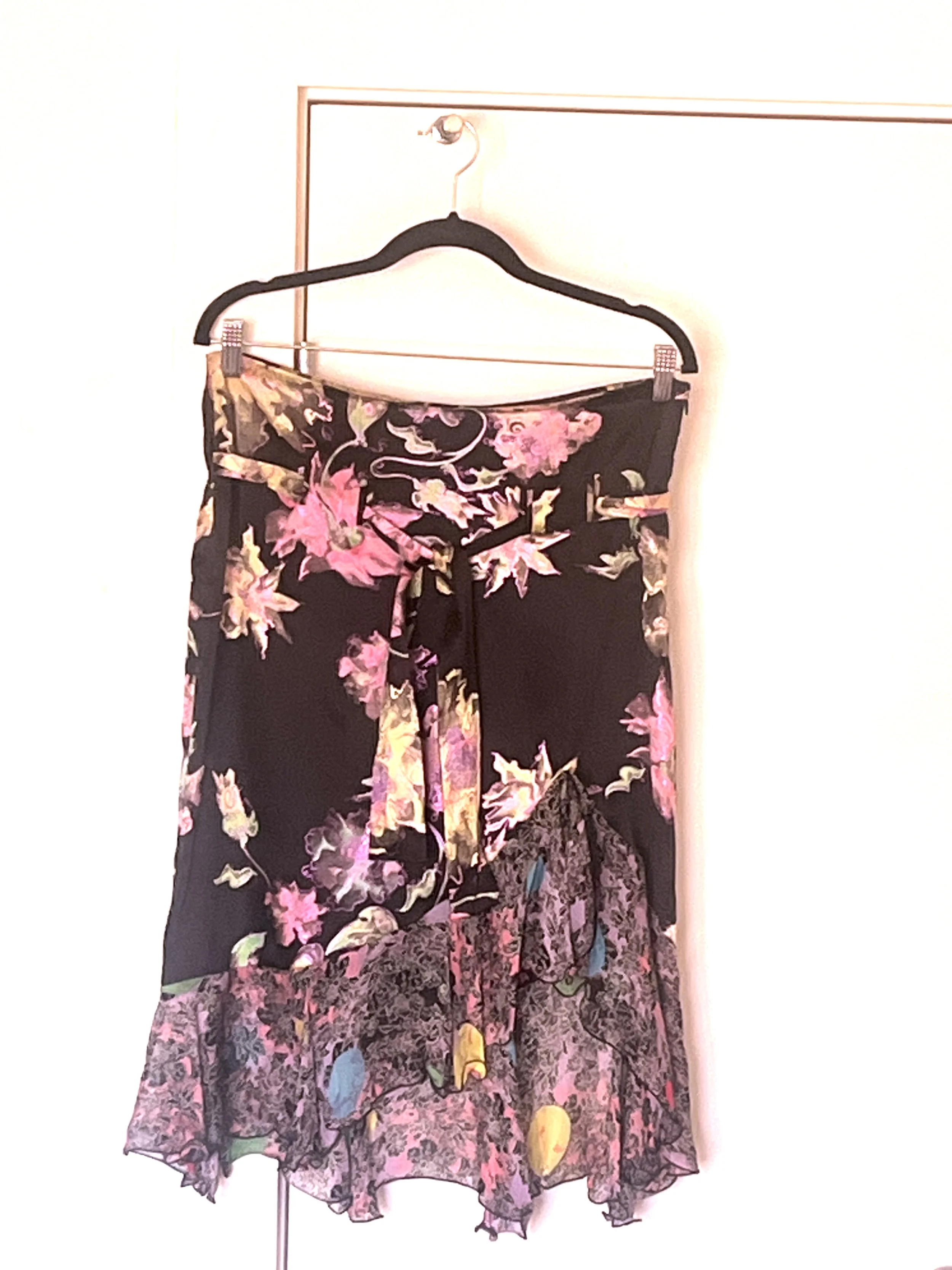 Vintage Ungaro Fuchsia Silk Floral Belted Skirt