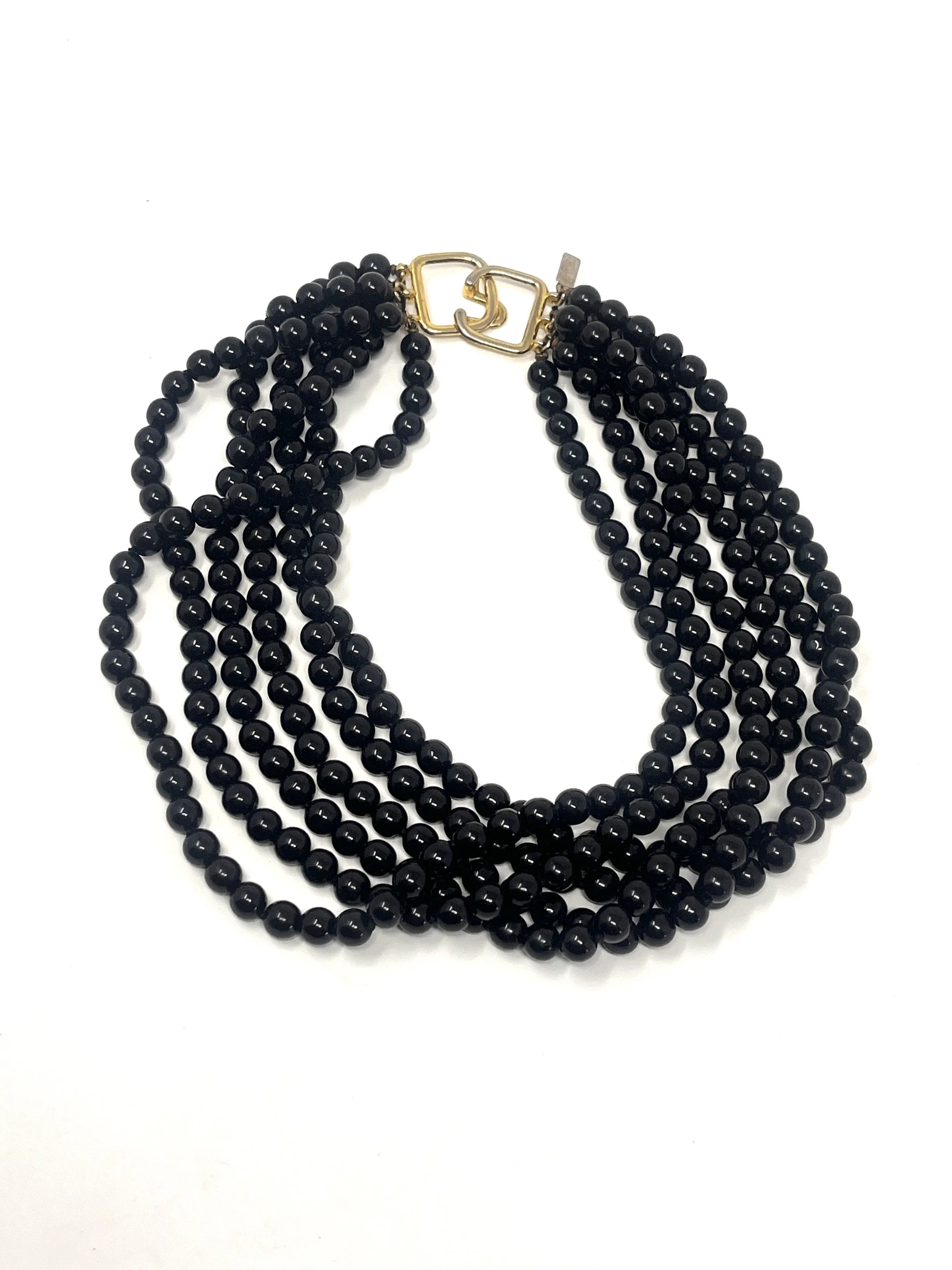 Vintage Kenneth Jay Lane 6-Strand Jet Bead Necklace