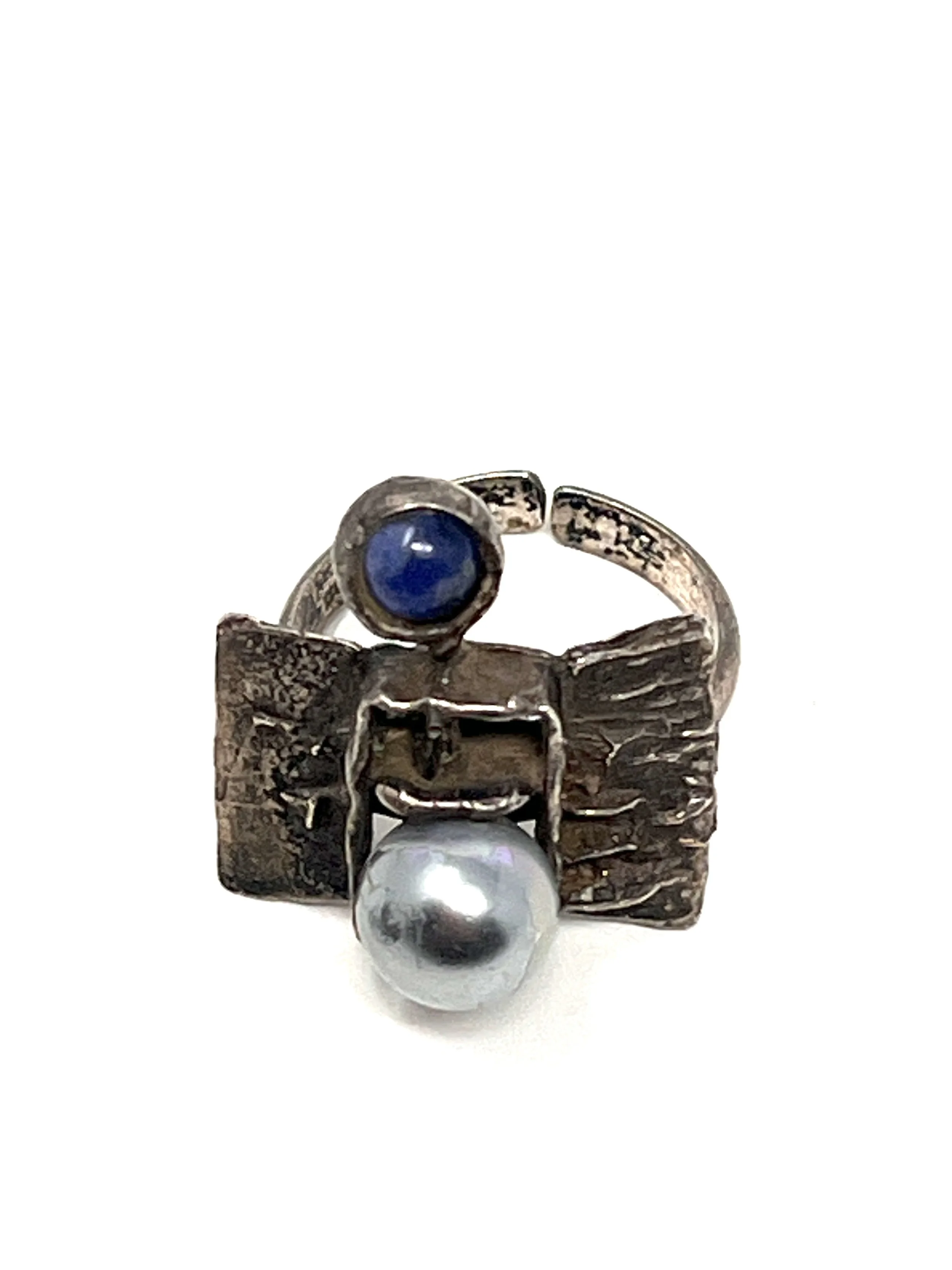 Vintage Modernist Silver Ring With Pearl