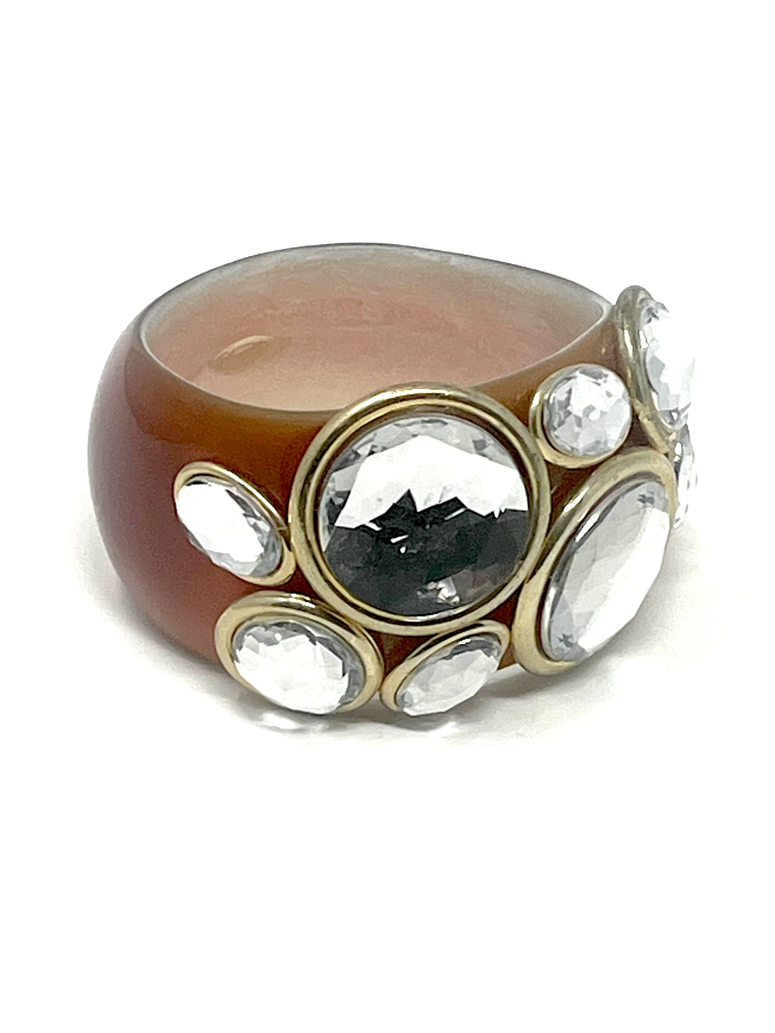 Vintage Chestnut Resin Cuff With Multi-Sized Faceted Stones