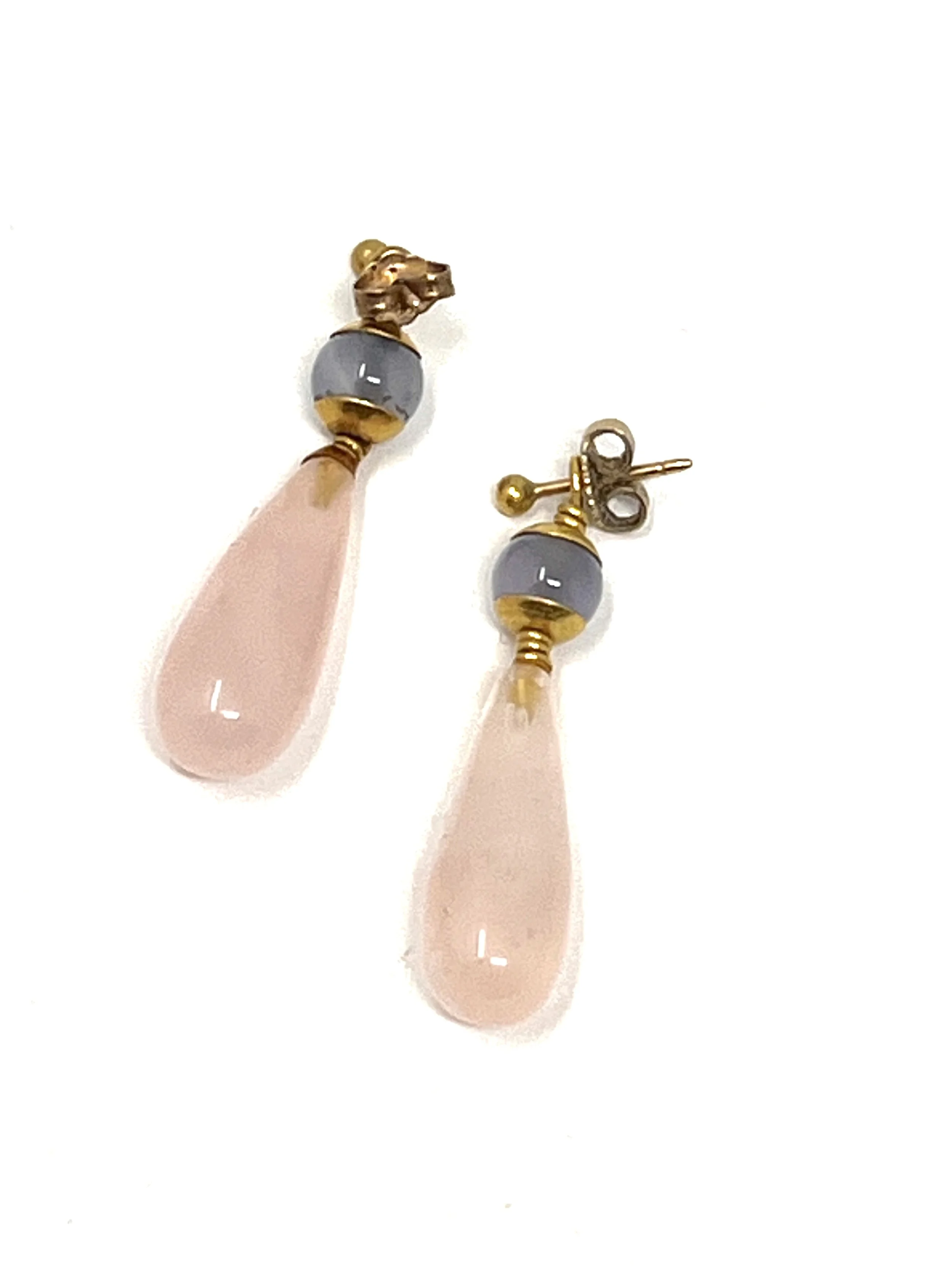 Vintage Reinstein Ross Rose Quartz Teardrop Earrings