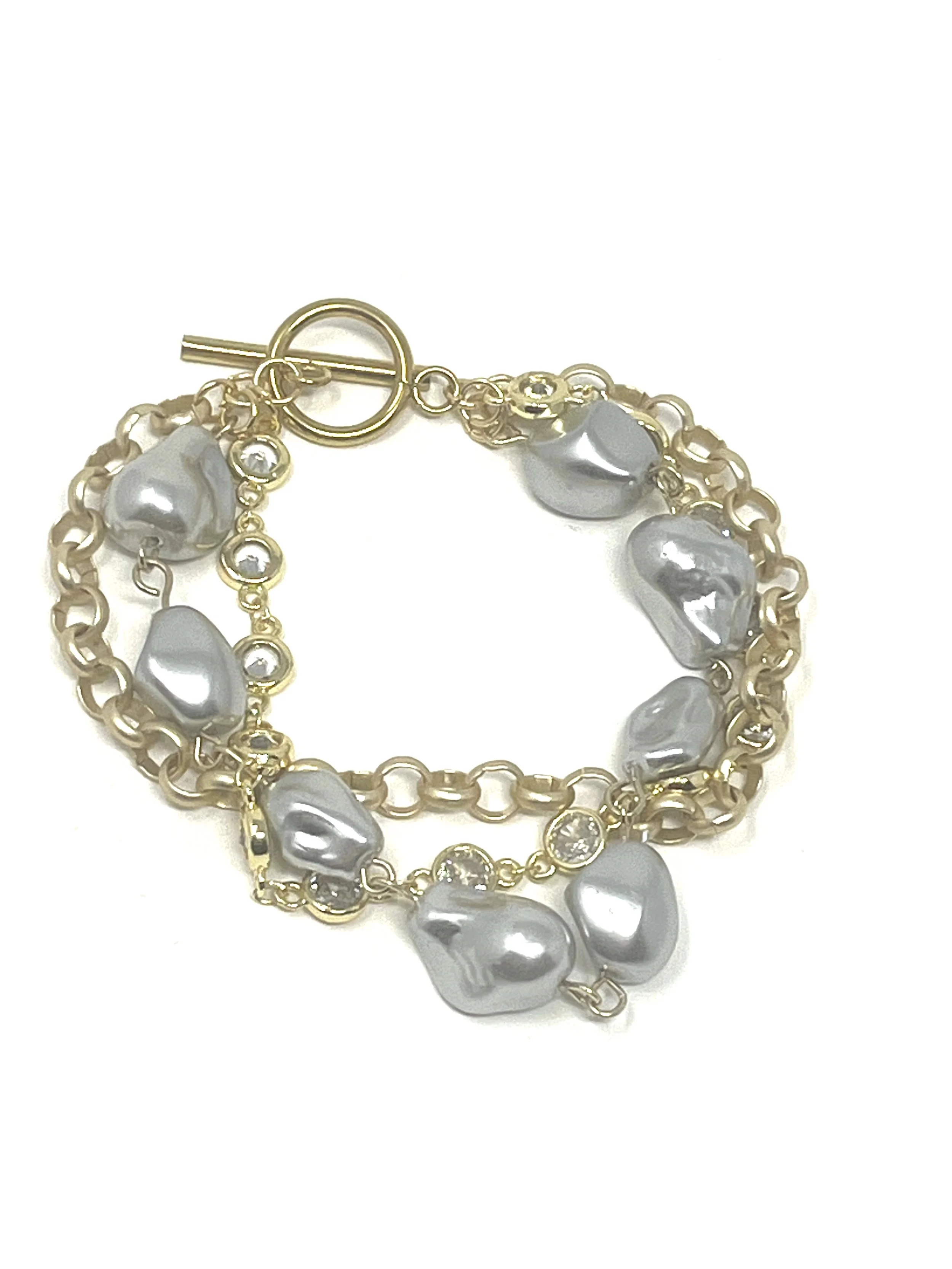 Gray Baroque Pearl Triple Strand Bracelet