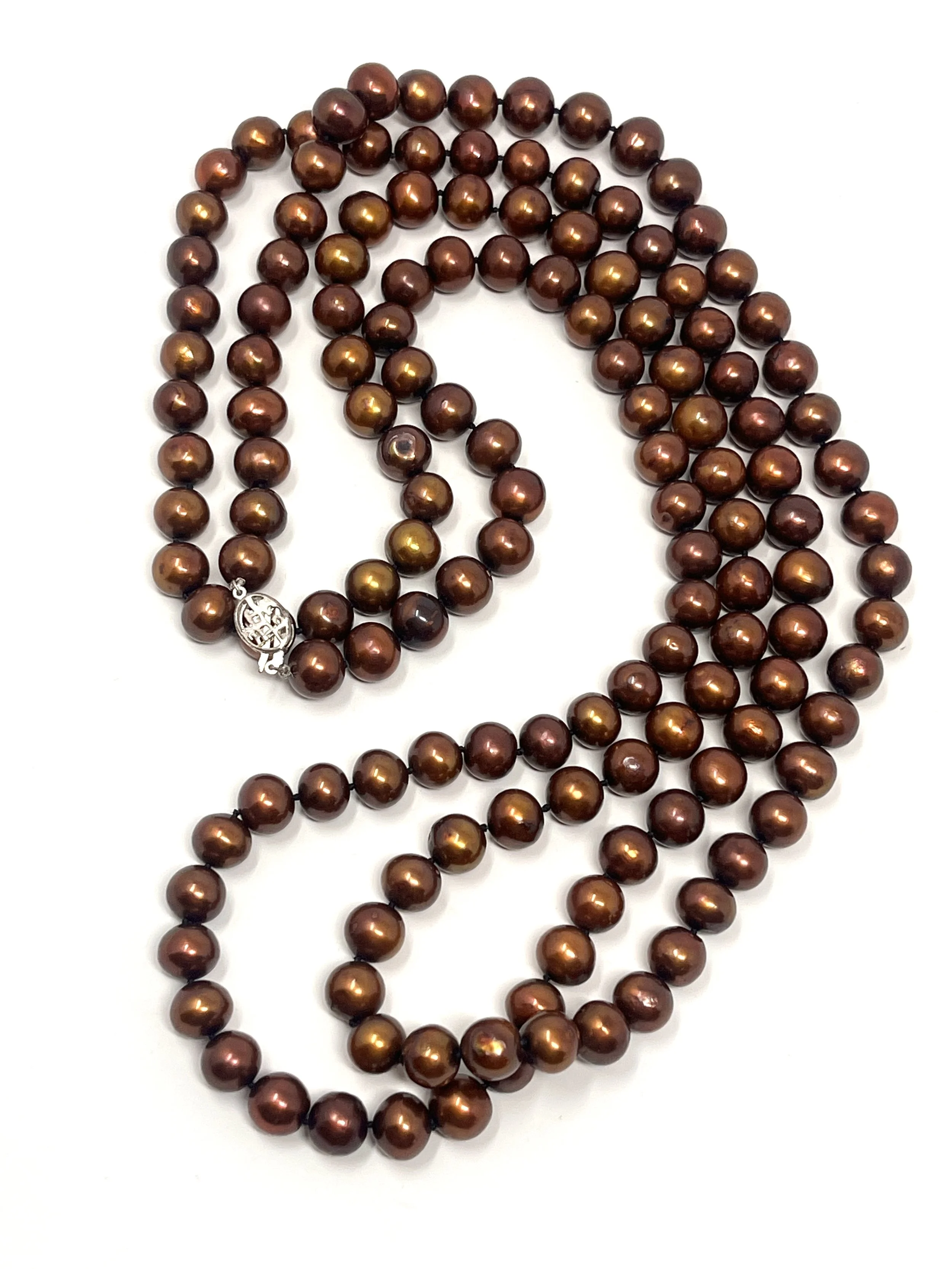 Long Necklace Of Brilliant Copper Bronze Pearls